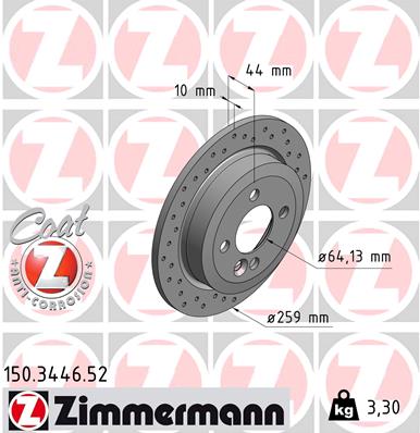Zimmermann Coat Z Rear Brake Disc (1) for MINI  Cooper S & Base Model  (259 x 10 mm)   PN: 34 21 6 774 987    150 3446 20